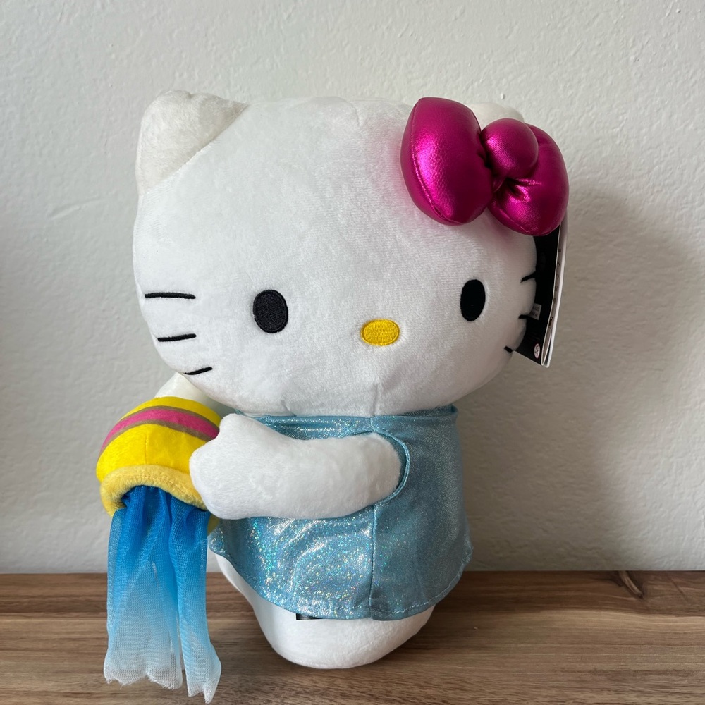 Hello Kitty Plush with Pink Bow and Blue Outfit